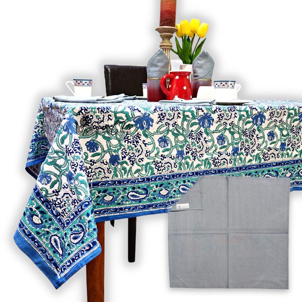 Sweet Us Paisley Paradise Floral Cotton Block Print Tablecloth and