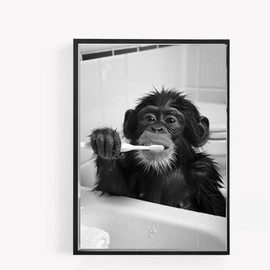 gfc FUNNY BATHROOM monkey BRUSHING TEETH A4 UNFRAMED PRINT PICTURE wall art Home decor Decorating