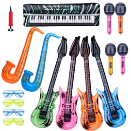 Rock Star Balloons Party Decorative Accessories Set, Large Size Inflatable Boom Box Microphones Guitar Saxophone Balloons Musical Instrument Balloons Photo Booth Props(15PCS)
