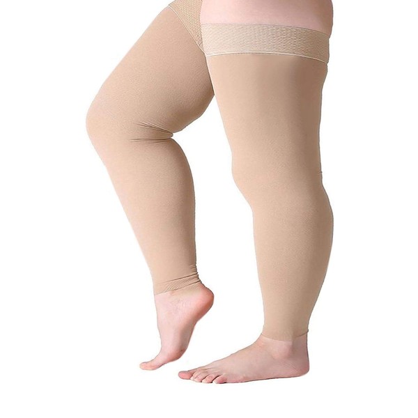 Runee Wide Leg Thigh Compression Stocking - 20-30mmHg Compression for People with Wide Calfs and Thigh (Beige)