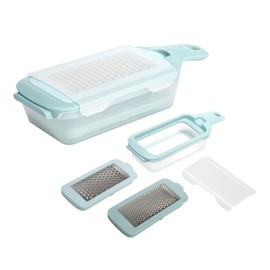 Tasty Interchangeable Grater with Storage Box, Includes Coarse & Fine Stainless Steel Blades, Non-Slip Base for Stability, Dishwasher Safe, Aqua