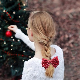 Polka Dot Bow Hair Clips - Handmade Duckbill Fabric Bow Hair Barrettes Clips French Spotted Bowknot Slides Hair Barrettes Accessories for Women Girls (Red-Polka Dot)