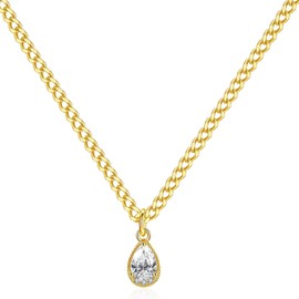 LEMON GRASS 18K Gold Plated Pear Drop CZ Necklace | Teardrop Solitaire Pendant Necklace 16''+2'' Adjustable