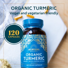 Ayurvediq Wellness, 120 caps Organic Turmeric Ginger and Black Pepper Capsules Curcumin capsules, Ginger Supplement, Ginger Capsules, Turmeric and Black Pepper Capsules, Gluten Free, Dairy Free, Vegan