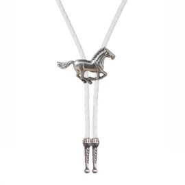 Joxevyia Western Horse Pendant Bolo Tie Cowboy Style Neck Tie for Men Women Faux White Leather Cord with Detailed Galloping Horse Design
