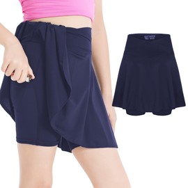 Coralup Girls Athletic Skirt with Pockets Shorts 2 in 1 Tennis Skirt,Navy Blue,6-7Y