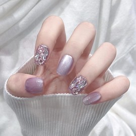 Nail Tip, Short, False Nail, Stylish, Cat Eye, Short Nail Tip, 24 Pieces, Glossy, Sparkle, Japanese Style, Cute, False Nails, Popular Nail Tips, Fake Nails, 3D Sensation, Handmade False Nails, Nail