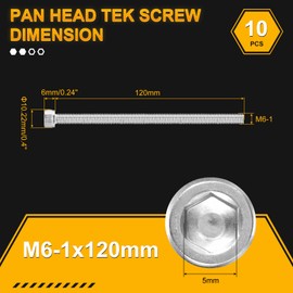 DTGN M6-1x120 Socket Head Cap Screws Bolts - 10Pack - Good for Road Bicycle, Mountain Bike, Auto, Motorcycle - 304 Stainless Steel Hex Head Metric Screws - Silver