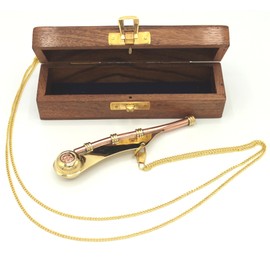 Boatsman Whistle Brass with 80 cm Chain in Beautiful Wooden Box with Instructions (English language not guaranteed)