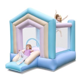 Costway Outdoor Kids Inflatable Bounce House With Blower & Basketball Rim Bouncy Castle