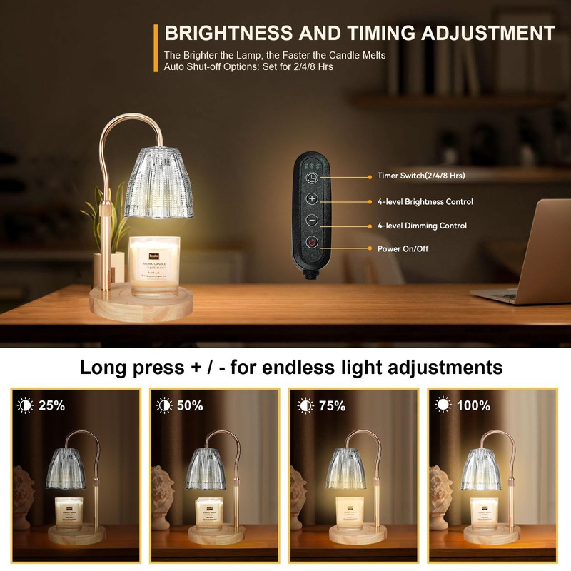 TOACSUCP Candle Warmer Lamp with 3 Bulbs, Adjustable Height Dimmable