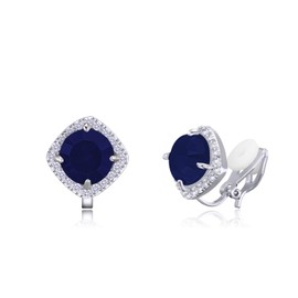 YOQUCOL 7MM Dark Blue Cubic Zirconia Crystal Clip On Square Non Pierced Stud Earrings For Women