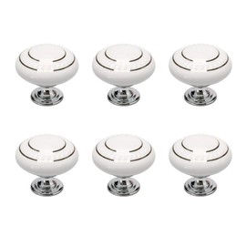 sourcing map 6pcs Ceramic Knobs Vintage Knob Drawer Pull Handle Furniture Door Cabinet Cupboard Wardrobe Dresser Decorative Silver Circle White