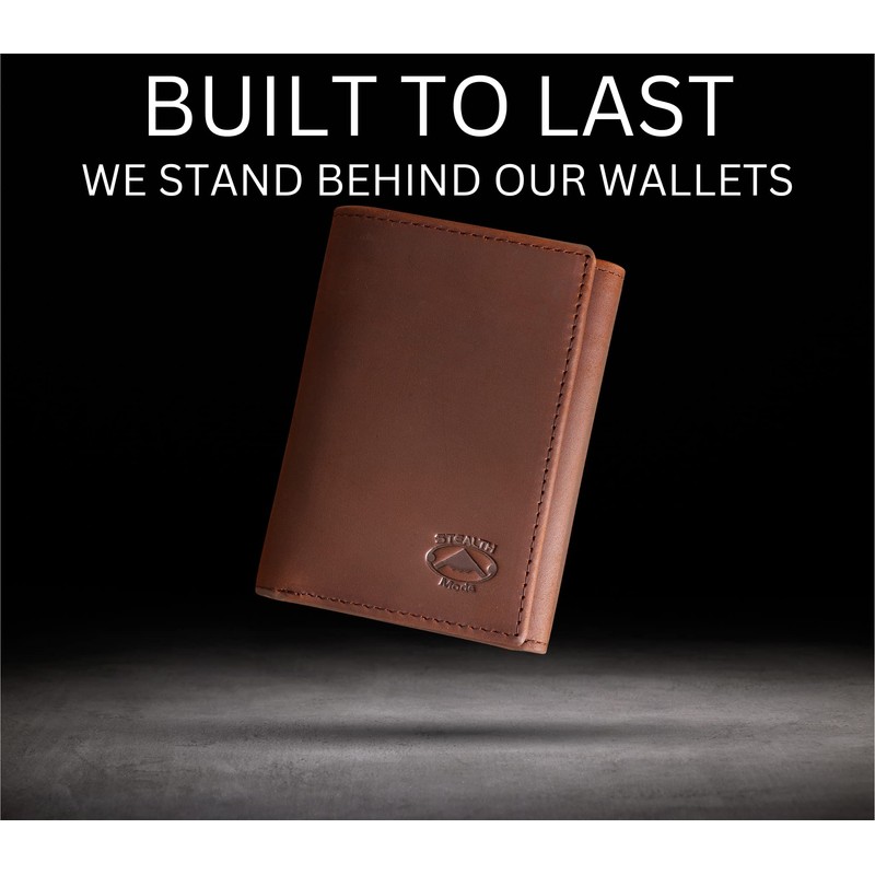 Stealth Mode Trifold Leather Wallet for Men with ID Holder