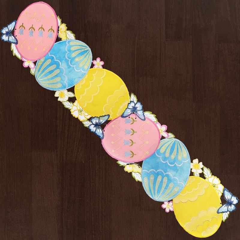 Grelucgo Embroidered Easter Eggs Table Runner, Spring Seasonal Dining Table