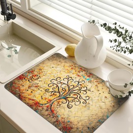 Vintage Life Tree Stove Top Covers,Abstract Tree Stove Cover,Anti-Slip Heat Resistant Glass Cooktop Covers,Kitchen Stovetop Protector Mat,Waterproof Countertop Protector (28"x19.5")