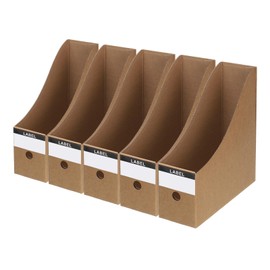 PATIKIL Magazine File Holder Set, 5Pcs Cardboard Foldable Desk File Organizer Storage Box Document Magazine Holder with Labels for, Desk, Shelves, Home, Office Supplies, Brown