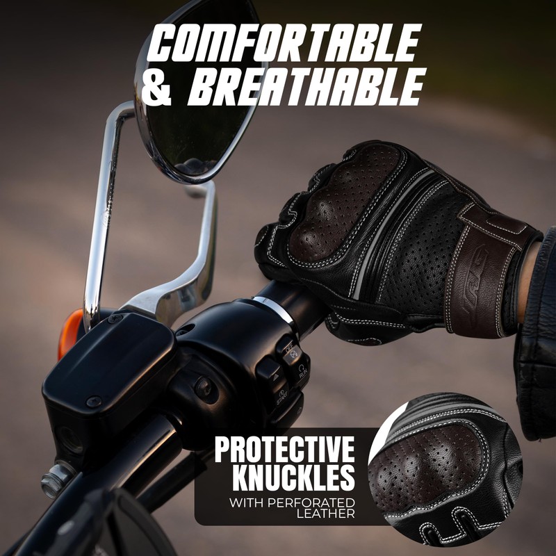 J.A.G. Motorcycle Gloves - Premium Leather Perforated Motorcycle Gloves for