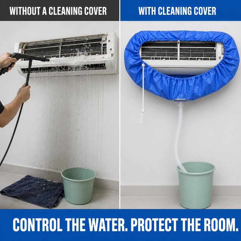Wall Air Conditioner Cleaning Cover Bag with Drain Hose for