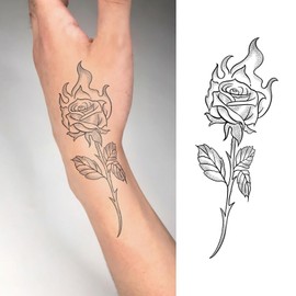 Flame Rose Semi Permanent Temporary Tattoo for Men & Women