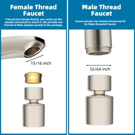 Hibbent NSF/ANSI/CAN 61 Certified Faucet Aerator, 360° Swivel Kitchen Sink Aerator, CUPC Certification 2-Flow Sink Sprayer Attachement, Faucet Replacement Part 55/64 Inch Female Thread, Brushed Nickel