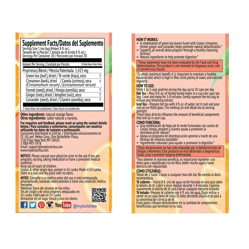 Dr. Tea Detox Reset Tea with Cinnamon - Orange Flavor