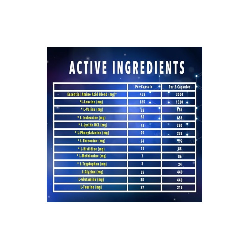 Essential Amino Acids 240 Vegan Capsules Contains All 9 EAAs,