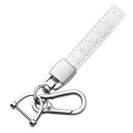 Tukellen Llavero de cuero genuino para coche con llavero de metal, accesorios de llavero (Blanco)