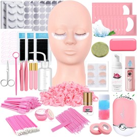 QUKLOGEN Lash Extension Kit Eyelash Practice for Beginners Professional Set with Mannequin Head Removable Eyelids USB Fan Spraye Individual False Lash Eyelash Strips Shampoo Brush Supplies