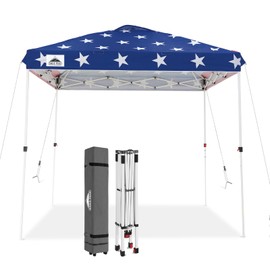 EAGLE PEAK Pop Up Canopy Tent with Wheeled Carry Bag, 8 Stakes, 4 Ropes, Easy Set Up Tent Canopy, 6.6x6.6 ft, American Flag