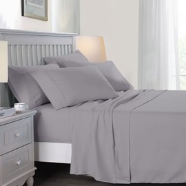 Imperial Rooms Single Bed Flat Sheet 200 Thread Count 100% Egyptian Cotton Soft Bed Top Sheets Hotel Quality Breathable and Fade Resistant Grey Flat Sheets