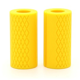 2Pcs Silicone Barbell Grips Prevent Slip Thick Bar Dumbbell Grips for Weightlifting Muscle Growth Hands Stress Relieve Yellow