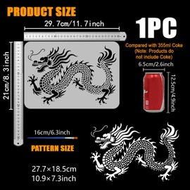 FINGERINSPIRE Dragon Stencils with Brush 29.7 x 21 cm Reusable Chinese Dragon Stencil PET Chinese Mythological Animals Decoration Stencils Animal Motifs Template for Wood Wall Fabric