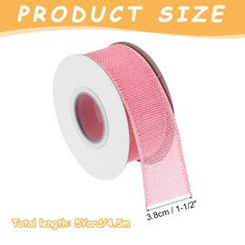 MECCANIXITY Burlap Ribbon Fabric Wired Edge Ribbons Pink 1-1/2 Inch x 5 Yard Wired Ribbon for Gift Wrapping, Bow, Wreath, Christmas Tree, Flower Bouquet, with Roller
