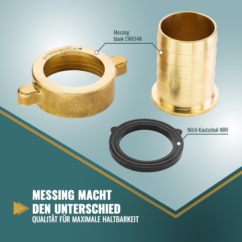 POPPSTAR Hose Connector 1 Inch Brass (Including Union Nut with