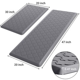 Kitchen Mat [2 PCS] Cushioned Anti-Fatigue Floor Mat Waterproof Non-Skid Kitchen Mats and Rugs Ergonomic Comfort Foam Kitchen Rugs Standing Mat for Floor Office Sink (Grey,20"x30"+20"x47")