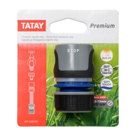 TATAY Premium Quick Hose Connector for 1/2" (12,5mm) - 5/8" (15mm) with Aqua STOP, Universal Fitting, Solar Protection, Easy Installation, Grey - Black