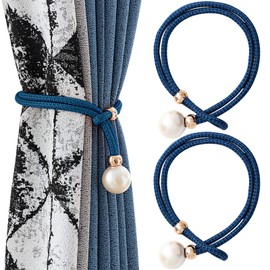 Folmywy Rope Curtain Tiebacks 2 Pack Decorative Big Pearl Curtain Ties Backs Adujustable Drapery Holdbacks for Home Office Patio Balcony Windows Decor Blue