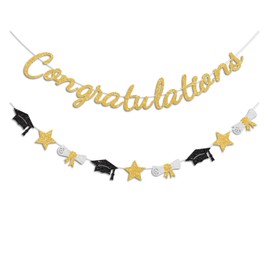 Vofrise Congratulations Banner Gold Graduation Decorations Class of 2025 Prestrung Congrats Grad Banner for Middle School High School College Graduate Party Decorations