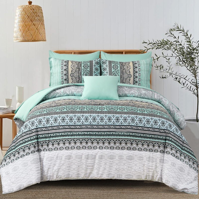 WONGS BEDDING Double Size Bohemian Duvet Cover Mint Green Colorful