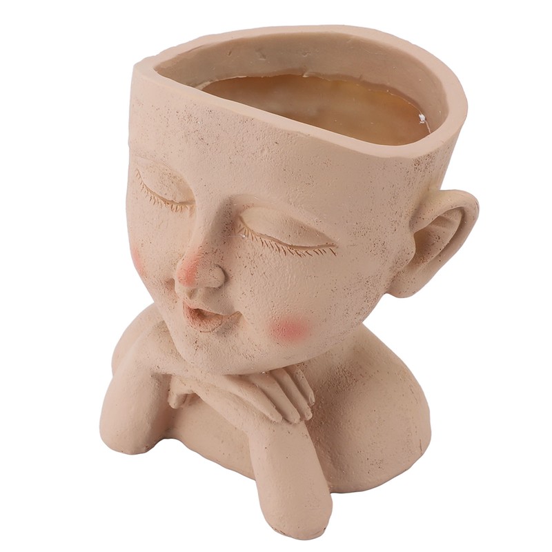 Men Face Flower Pot Hand Painting Resin Men Head Flowerpot