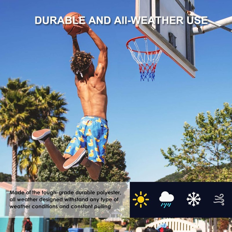 2 Pack Heavy Duty Basketball Net, All-Weather Red/White/Blue Basketball Nets,