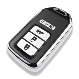 Tukellen for Honda Key Fob Cover, Premium Soft TPU Full Protection Key Fob Case for Accord Civic CRV Pilot Ridgeline Odyssey Passport Smart Remote Key Protector 4 Buttons (Silver)