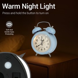 Professional Grade Metal Win Bell Alarm Clock –Silent Operation, Military Time Accuracy, Built-in Night Light Retro Bell Sound