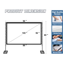 Queension 100 inch Outdoor Projector Screen with Stand, Portable Projector Screen 16:9 HD 4K, Movies Screen with Carry Bag for Outside Backyard, Indoor Wrinkle-Free Screen for Home Theater