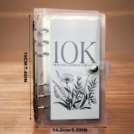A6 12 Month Money Saving Challenge Binder, 1 Count Money Saving Budget Binder with Cash Envelopes, Savings Challenges Book for Home Office, Money Saving Book:_10K_1 Count