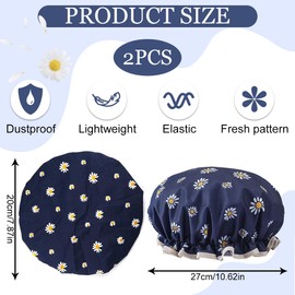 Shower Cap, Pack of 2 Waterproof Shower Caps, Women, Elastic Shower Cap, Reusable Shower Cap, Shower Cap for Women