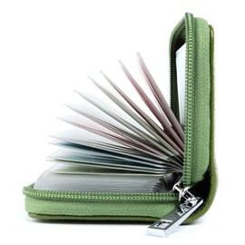 AirZyx Credit Card Holder for Men and Women Leather RFID Protection Zip, Green, Classic