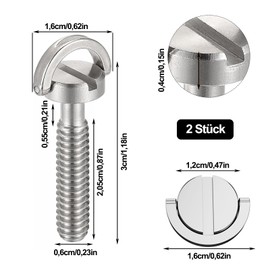 Camera Tripod Screw 1/4 Inch, 2 Pieces 1/4 Inch Screw, Plug Mounting Screw, Stainless Steel Camera Tripod Screw 1/4 Inch, Screw D Ring Screw, for Camera Stand, Microphone Holder Made of Stainless