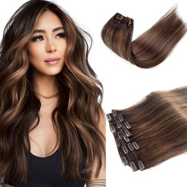 Clip in Hair Extensions Human Hair Invisible Clip in Hair Extension Real Human Hair 7pcs 70G 14 Inch Dark Brown Hair Extensions Balayage Ash Brown Hair Extensions Real Human Hair Clips ins for Women